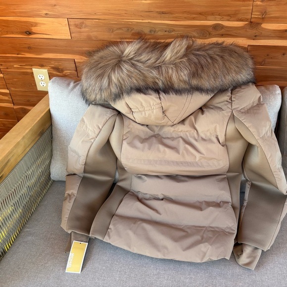 Michael Kors 💅✨ Taupe MK Fur Puffer Jacket Designer Coat S M L XL - Picture 3 of 10
